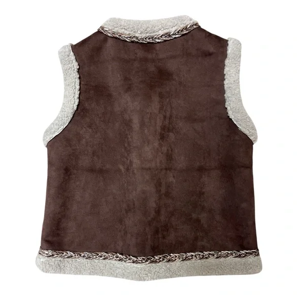 House of Harlow 1960 Embroidered Sherpa Trim Vest Western Boho Multi One Size - Picture 2 of 8